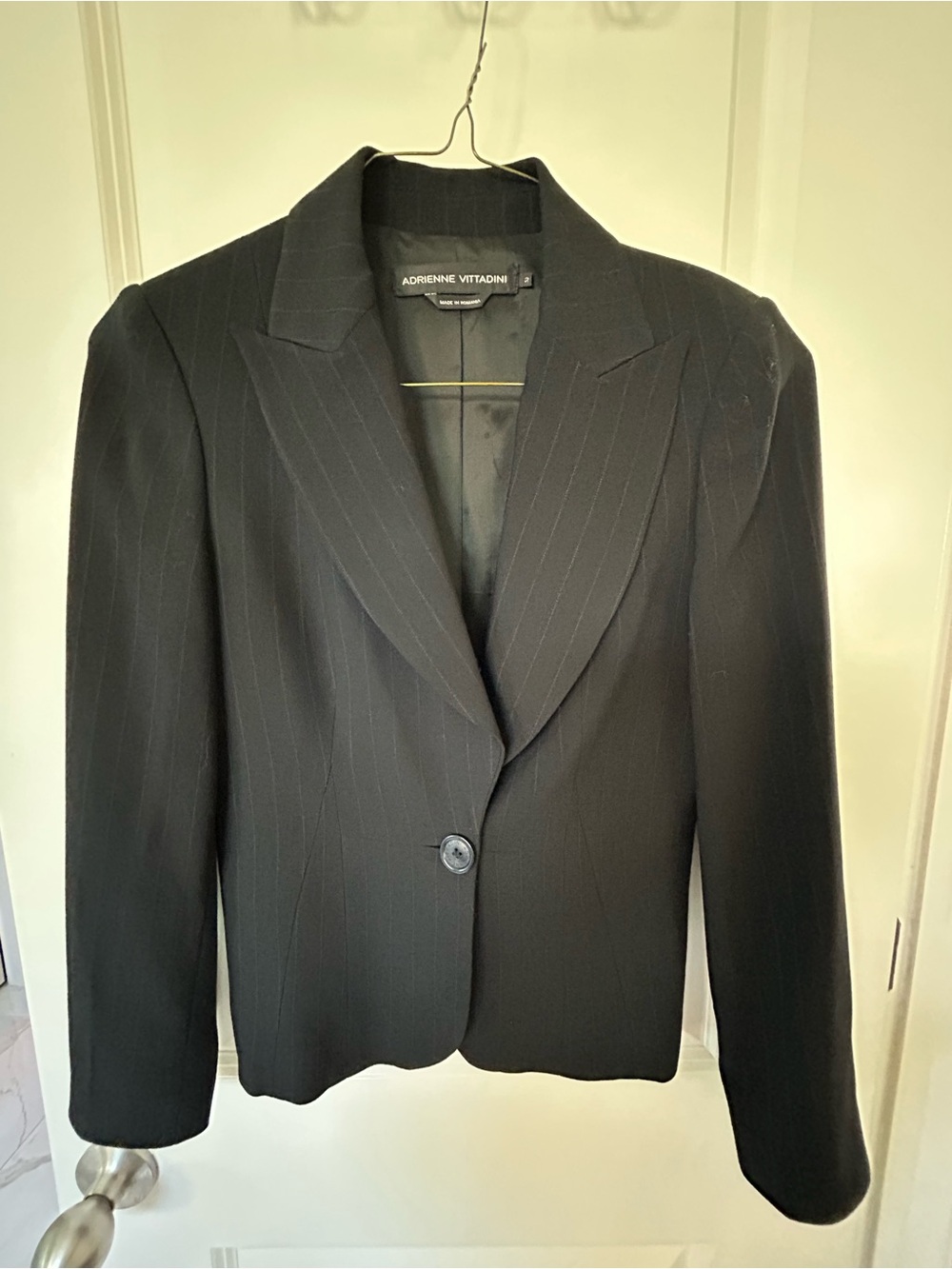 Vintage Y2K Adrienne Vittadini Black with Blue Pinstripe Tailored Women's Blazer